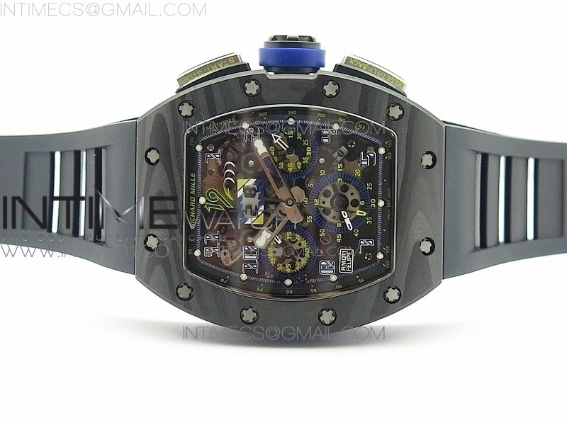 RM011 SS Felipe Massa 10th Anniversary KVF 1:1 Best Edition Crystal Skeleton Dial Blue on Black Rubber Strap A7750