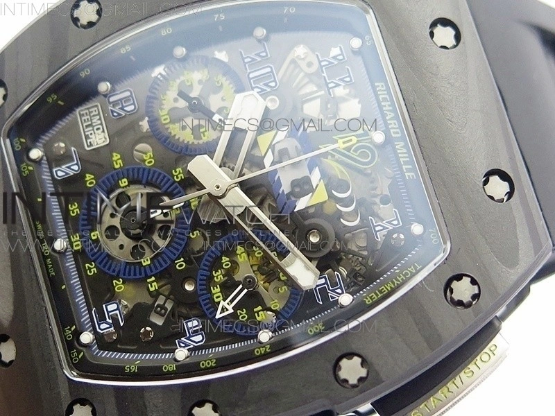RM011 SS Felipe Massa 10th Anniversary KVF 1:1 Best Edition Crystal Skeleton Dial Blue on Black Rubber Strap A7750