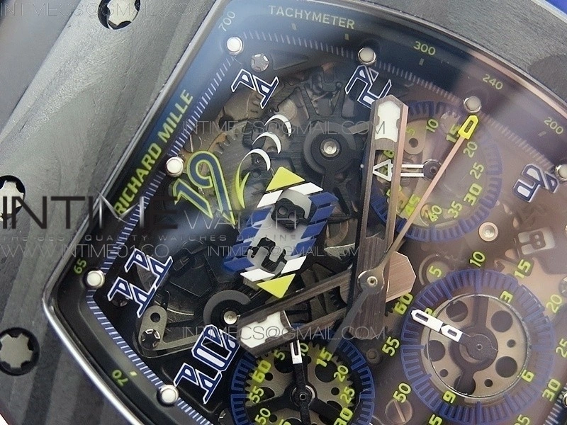 RM011 SS Felipe Massa 10th Anniversary KVF 1:1 Best Edition Crystal Skeleton Dial Blue on Black Rubber Strap A7750