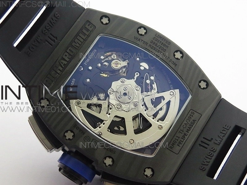 RM011 SS Felipe Massa 10th Anniversary KVF 1:1 Best Edition Crystal Skeleton Dial Blue on Black Rubber Strap A7750