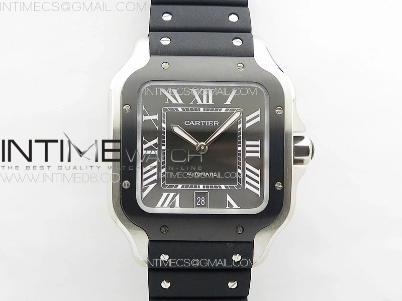 Santos de Cartier 40mm SS DLC GF 1:1 Best Edition Black Dial on Black Rubber Strap MIYOTA 9015