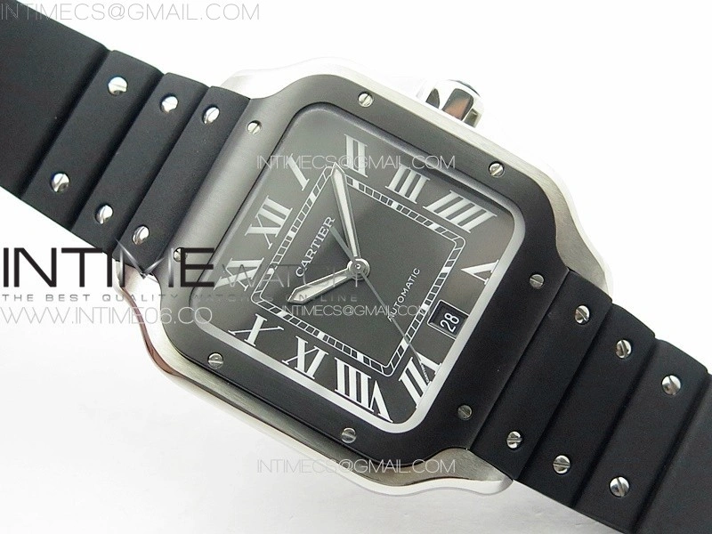 Santos de Cartier 40mm SS DLC GF 1:1 Best Edition Black Dial on Black Rubber Strap MIYOTA 9015