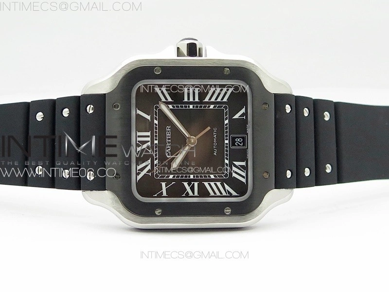 Santos de Cartier 40mm SS DLC GF 1:1 Best Edition Black Dial on Black Rubber Strap MIYOTA 9015