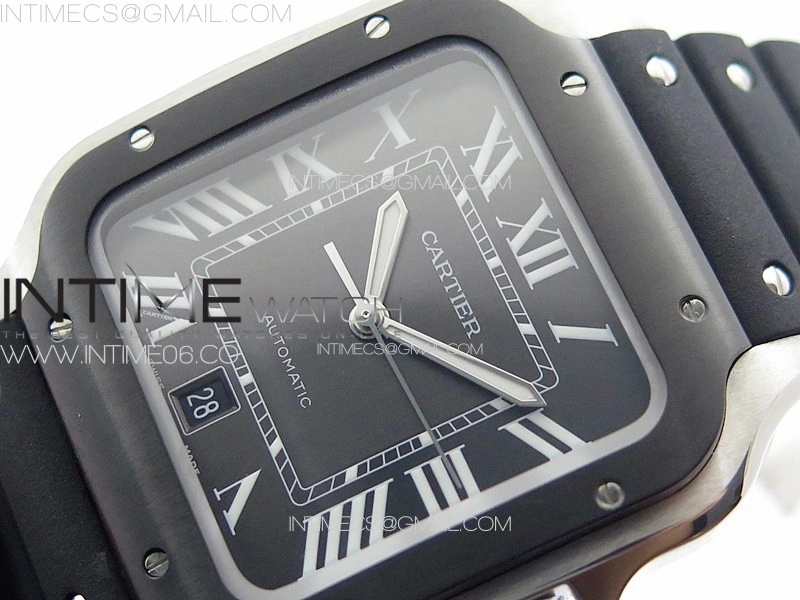 Santos de Cartier 40mm SS DLC GF 1:1 Best Edition Black Dial on Black Rubber Strap MIYOTA 9015