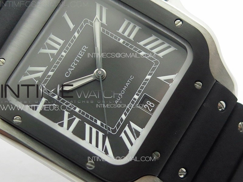 Santos de Cartier 40mm SS DLC GF 1:1 Best Edition Black Dial on Black Rubber Strap MIYOTA 9015