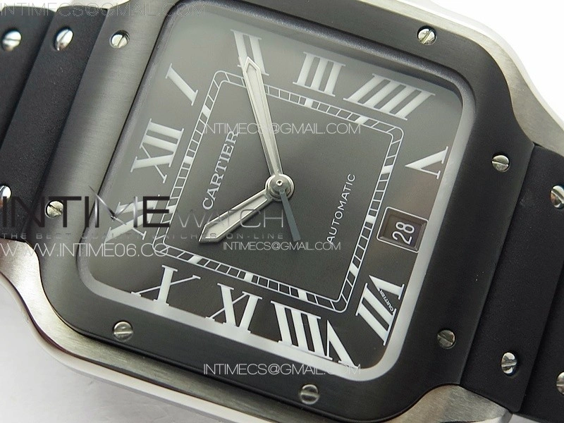 Santos de Cartier 40mm SS DLC GF 1:1 Best Edition Black Dial on Black Rubber Strap MIYOTA 9015