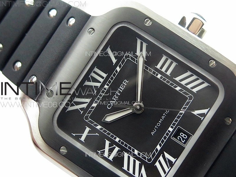 Santos de Cartier 40mm SS DLC GF 1:1 Best Edition Black Dial on Black Rubber Strap MIYOTA 9015