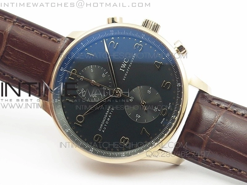 Portuguese IWC371415 ZF 1:1 Best Edition RG Black dial on Brown Leather Strap A7750