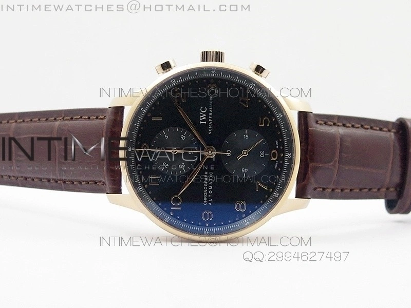 Portuguese IWC371415 ZF 1:1 Best Edition RG Black dial on Brown Leather Strap A7750