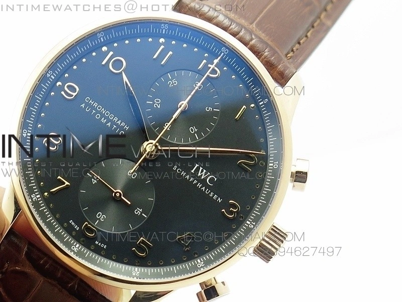 Portuguese IWC371415 ZF 1:1 Best Edition RG Black dial on Brown Leather Strap A7750