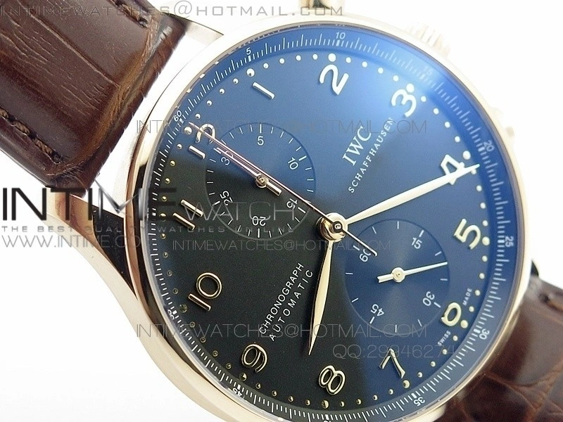 Portuguese IWC371415 ZF 1:1 Best Edition RG Black dial on Brown Leather Strap A7750