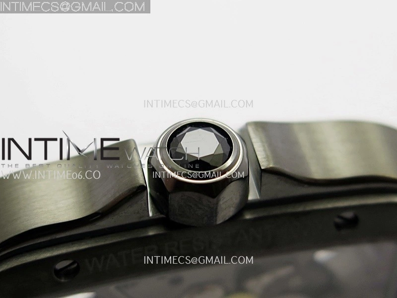 Santos Skeleton PVD RICH Factory 1:1 Best Edition Skeleton black Dial On Black Leather Strap 9612MC Super Clone