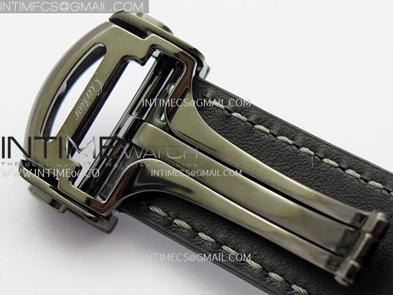Santos Skeleton PVD RICH Factory 1:1 Best Edition Skeleton black Dial On Black Leather Strap 9612MC Super Clone