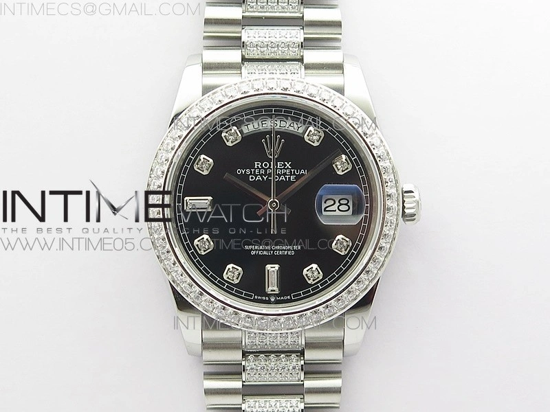 Day-Date 36 128239 SS Crystal BP Best Edition Black Crystal Markers Dial on SS President Bracelet A2836