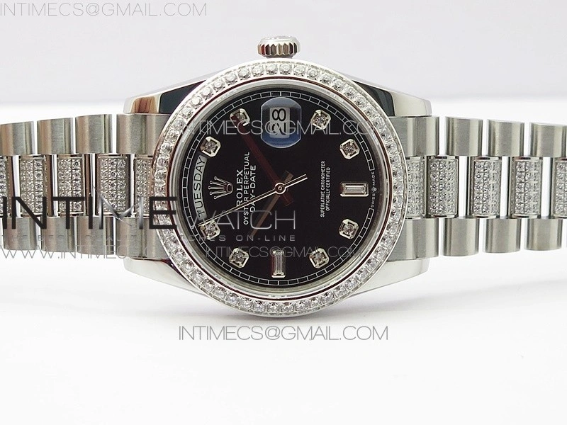 Day-Date 36 128239 SS Crystal BP Best Edition Black Crystal Markers Dial on SS President Bracelet A2836