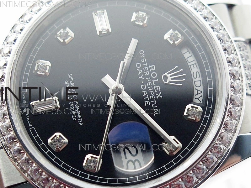 Day-Date 36 128239 SS Crystal BP Best Edition Black Crystal Markers Dial on SS President Bracelet A2836