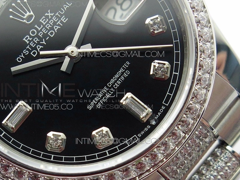 Day-Date 36 128239 SS Crystal BP Best Edition Black Crystal Markers Dial on SS President Bracelet A2836