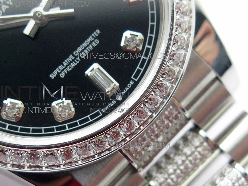 Day-Date 36 128239 SS Crystal BP Best Edition Black Crystal Markers Dial on SS President Bracelet A2836