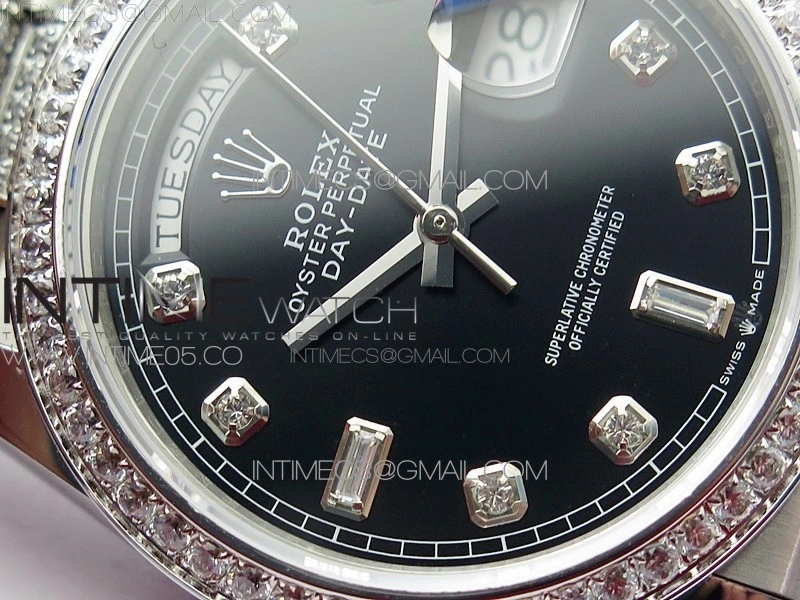 Day-Date 36 128239 SS Crystal BP Best Edition Black Crystal Markers Dial on SS President Bracelet A2836