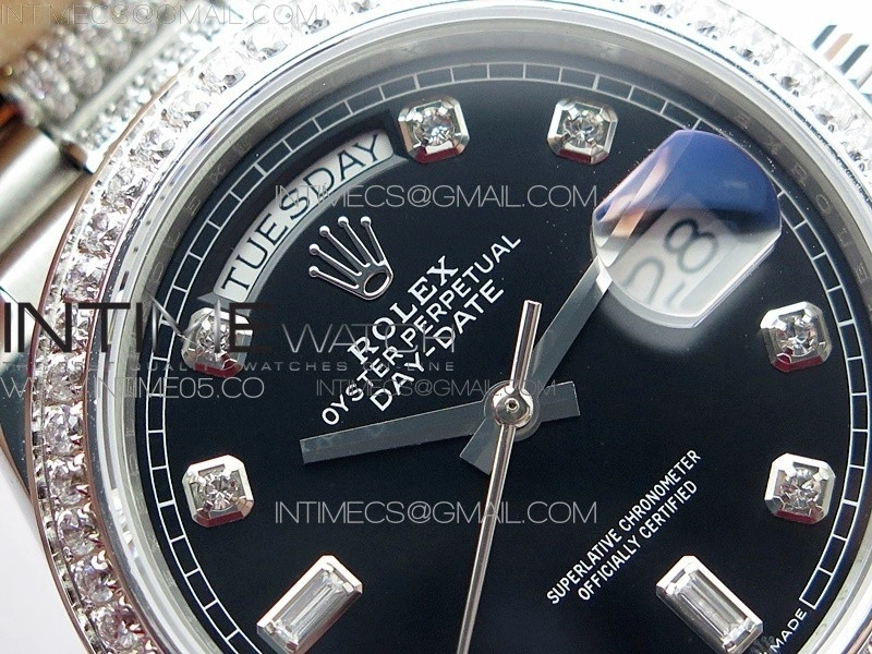 Day-Date 36 128239 SS Crystal BP Best Edition Black Crystal Markers Dial on SS President Bracelet A2836
