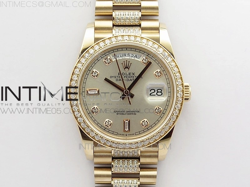 Day-Date 36 128235 RG Crystal BP Best Edition Silver Crystal Marker Dial on RG President Bracelet A2836