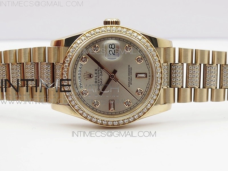 Day-Date 36 128235 RG Crystal BP Best Edition Silver Crystal Marker Dial on RG President Bracelet A2836