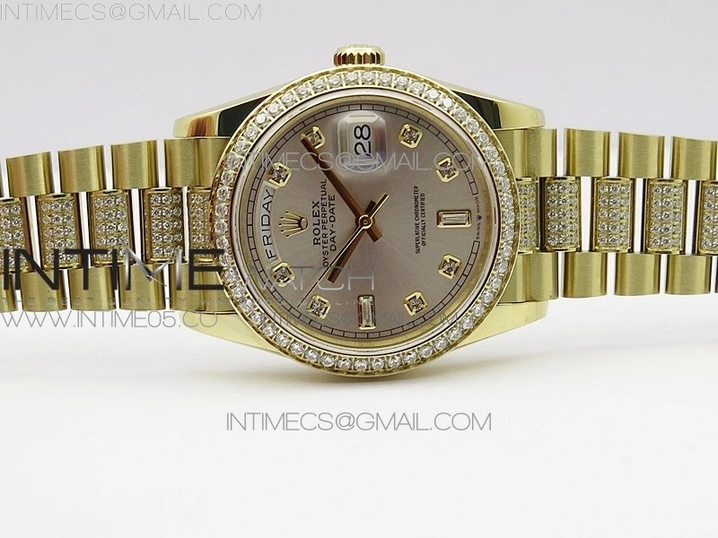 Day-Date 36 128235 YG Crystal BP Best Edition Silver Crystal Marker Dial on YG President Bracelet A2836