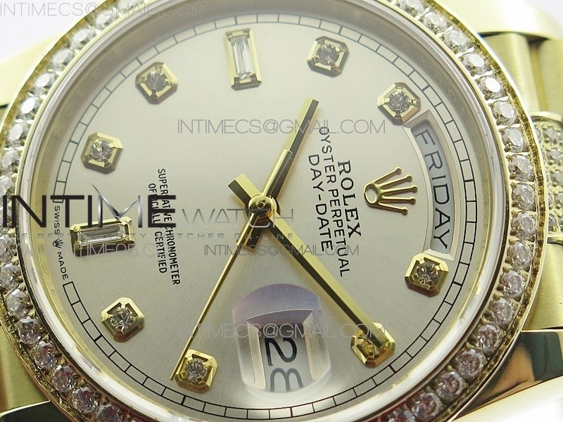 Day-Date 36 128235 YG Crystal BP Best Edition Silver Crystal Marker Dial on YG President Bracelet A2836