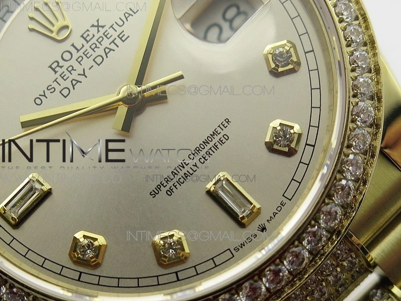 Day-Date 36 128235 YG Crystal BP Best Edition Silver Crystal Marker Dial on YG President Bracelet A2836
