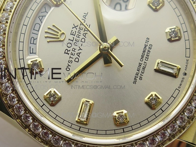 Day-Date 36 128235 YG Crystal BP Best Edition Silver Crystal Marker Dial on YG President Bracelet A2836