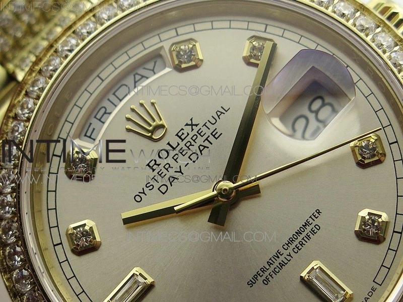 Day-Date 36 128235 YG Crystal BP Best Edition Silver Crystal Marker Dial on YG President Bracelet A2836