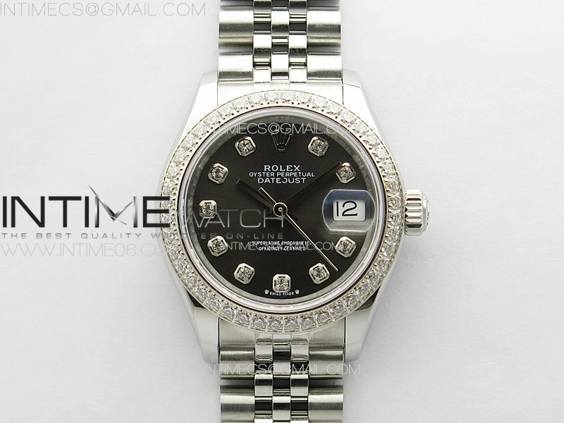 Datejust 28mm 279179 SS Crystals APSF Best Edition Gray Dial Crystals Markers on SS Jubilee Bracelet NH05