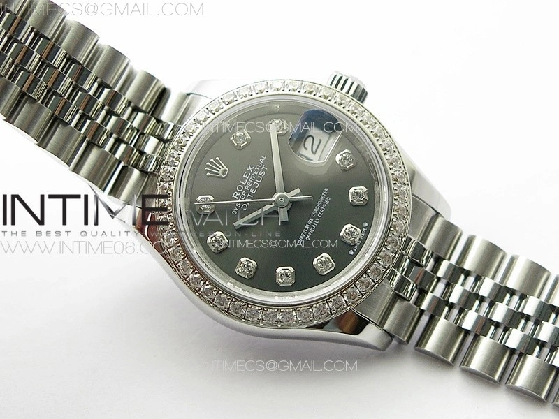 Datejust 28mm 279179 SS Crystals APSF Best Edition Gray Dial Crystals Markers on SS Jubilee Bracelet NH05