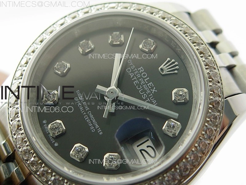 Datejust 28mm 279179 SS Crystals APSF Best Edition Gray Dial Crystals Markers on SS Jubilee Bracelet NH05