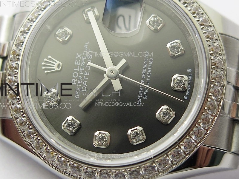 Datejust 28mm 279179 SS Crystals APSF Best Edition Gray Dial Crystals Markers on SS Jubilee Bracelet NH05