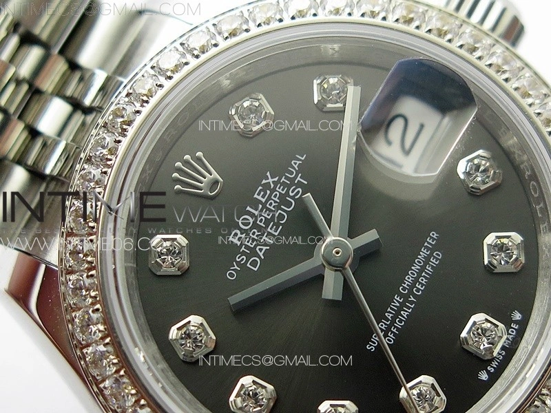 Datejust 28mm 279179 SS Crystals APSF Best Edition Gray Dial Crystals Markers on SS Jubilee Bracelet NH05