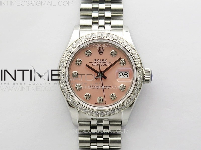 Datejust 28mm 279179 SS Crystals APSF Best Edition Pink Dial Crystals Markers on SS Jubilee Bracelet NH05