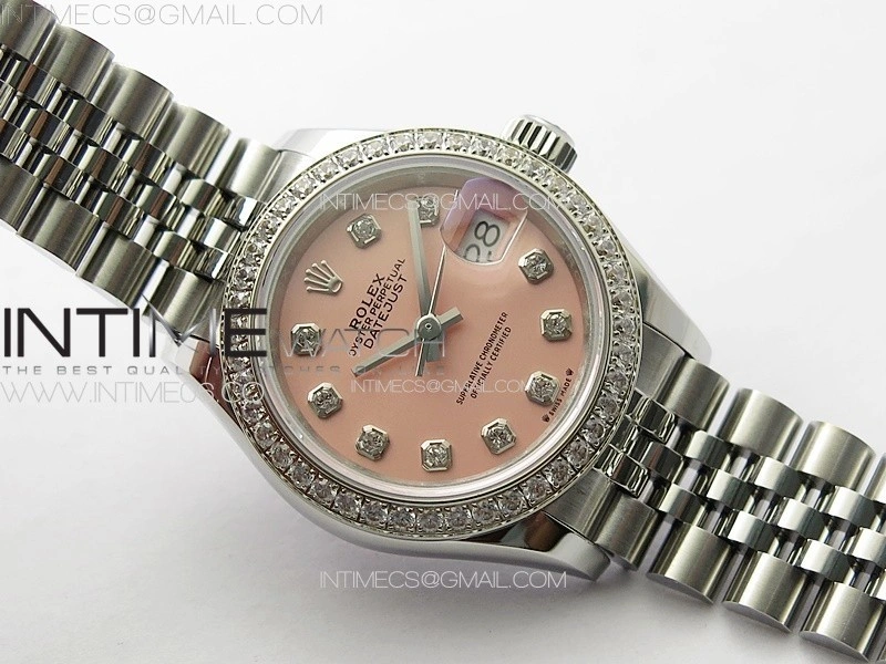 Datejust 28mm 279179 SS Crystals APSF Best Edition Pink Dial Crystals Markers on SS Jubilee Bracelet NH05