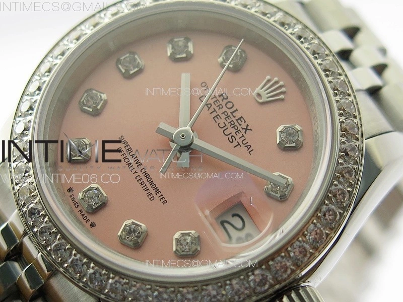 Datejust 28mm 279179 SS Crystals APSF Best Edition Pink Dial Crystals Markers on SS Jubilee Bracelet NH05