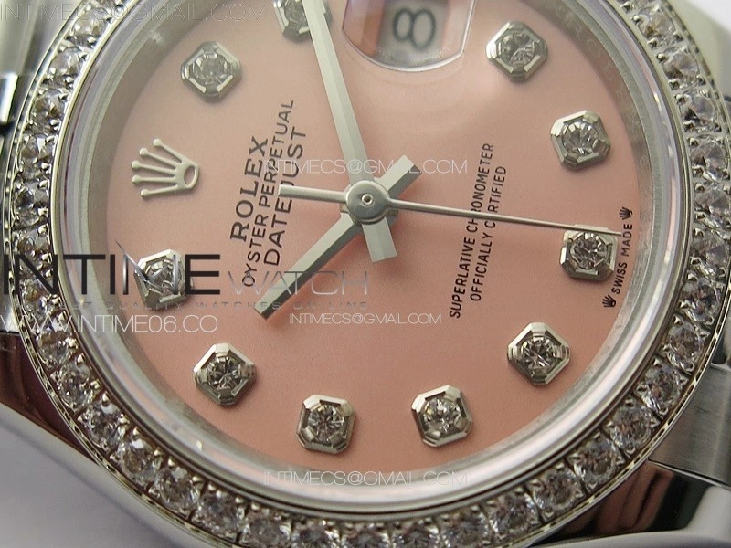 Datejust 28mm 279179 SS Crystals APSF Best Edition Pink Dial Crystals Markers on SS Jubilee Bracelet NH05