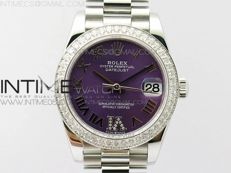 Datejust 31mm 278275 SS Crystals bezel BP Best Edition Purple Roman Markers Dial on SS President Bracelet