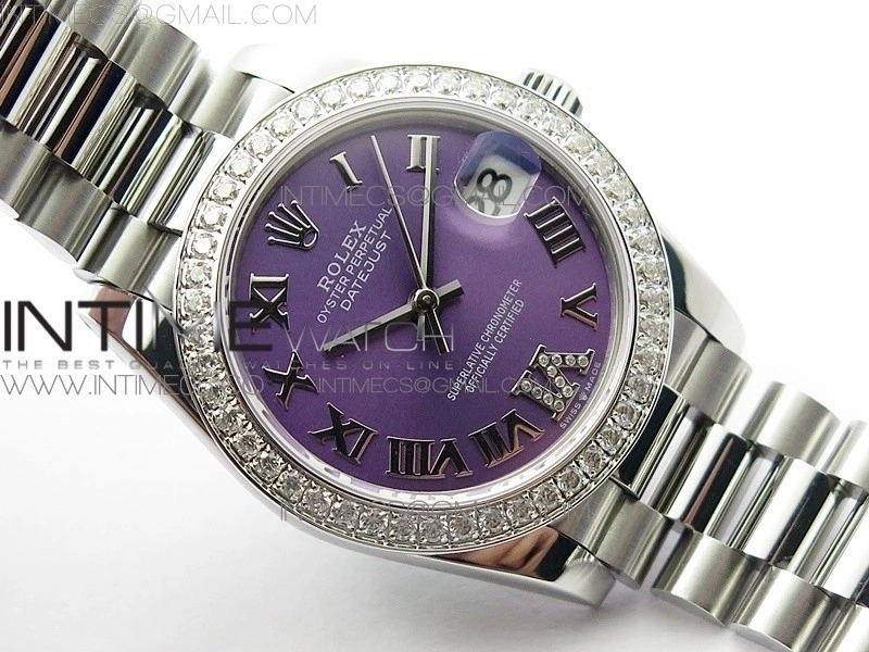 Datejust 31mm 278275 SS Crystals bezel BP Best Edition Purple Roman Markers Dial on SS President Bracelet