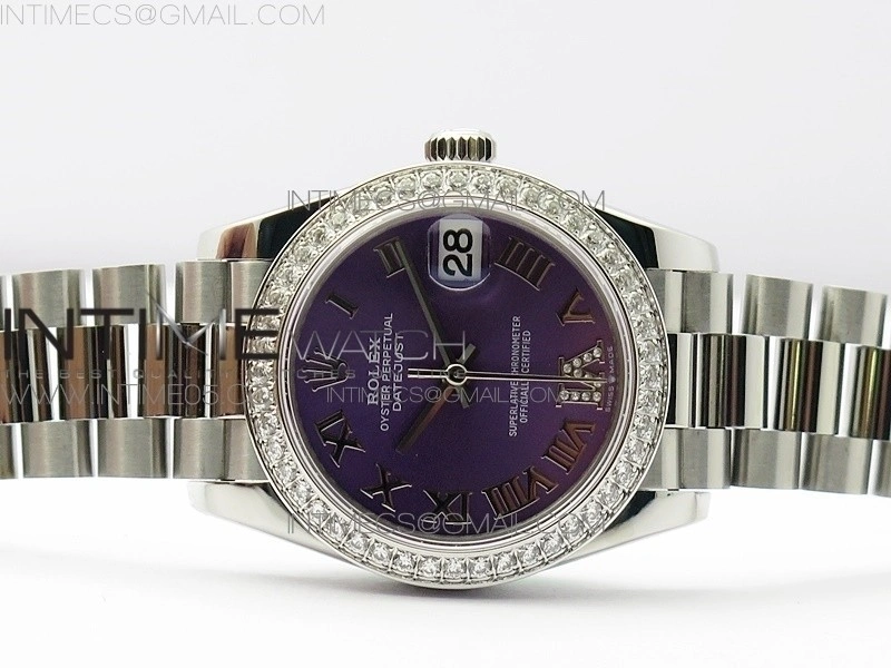 Datejust 31mm 278275 SS Crystals bezel BP Best Edition Purple Roman Markers Dial on SS President Bracelet