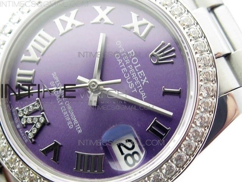 Datejust 31mm 278275 SS Crystals bezel BP Best Edition Purple Roman Markers Dial on SS President Bracelet