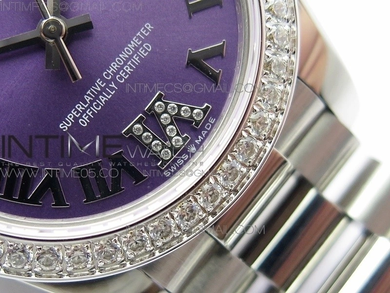 Datejust 31mm 278275 SS Crystals bezel BP Best Edition Purple Roman Markers Dial on SS President Bracelet