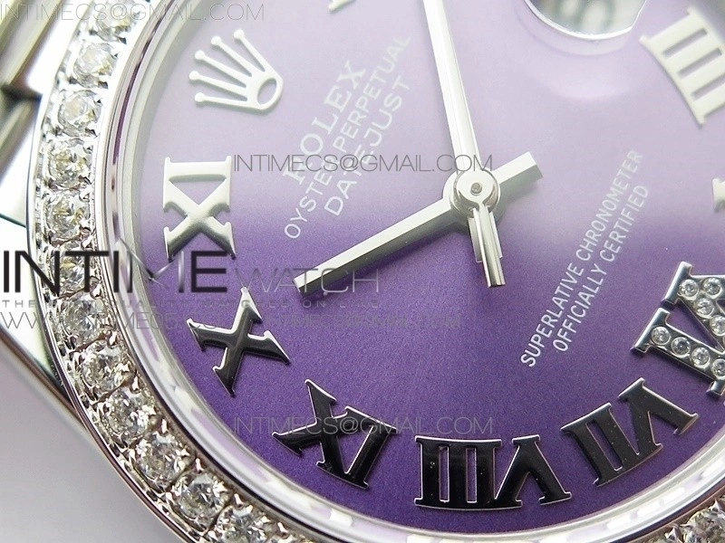 Datejust 31mm 278275 SS Crystals bezel BP Best Edition Purple Roman Markers Dial on SS President Bracelet