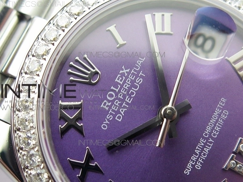 Datejust 31mm 278275 SS Crystals bezel BP Best Edition Purple Roman Markers Dial on SS President Bracelet