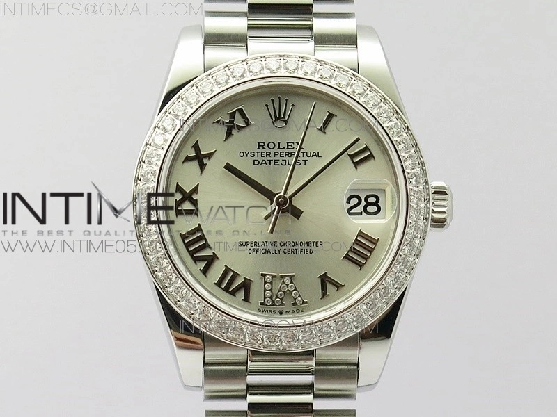 Datejust 31mm 278275 SS Crystals bezel BP Best Edition Silver Roman Markers Dial on SS President Bracelet