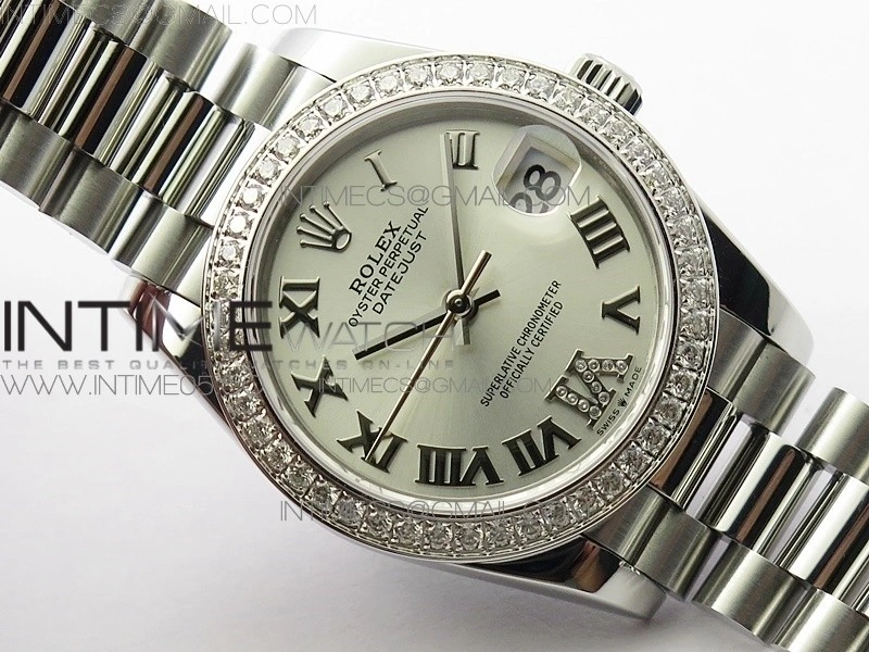 Datejust 31mm 278275 SS Crystals bezel BP Best Edition Silver Roman Markers Dial on SS President Bracelet