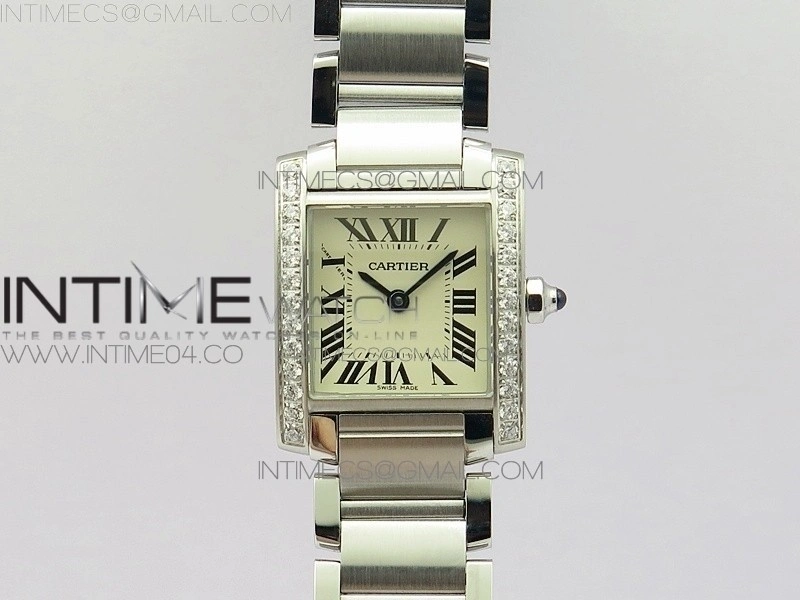 Tank Francaise Ladies 25mm Dia Bezel SS 8848F 1:1 Best Edition Ivory Dial on SS Bracelet Ronda Quartz